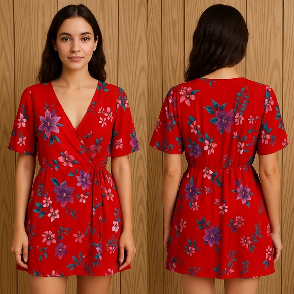 Old Navy Red Floral Mini Dress - Picture 1 of 6